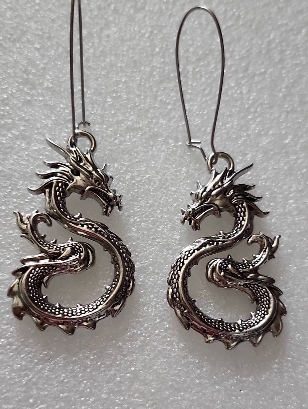 Hand Crafted Silver-Tone Dragon Dangle Earrings